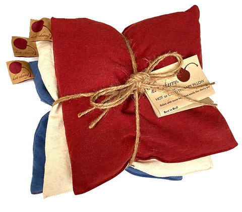 Summer Stack ––3 Square Denim Pillows –– Red, Blue & Natural